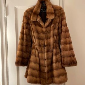 Mink light sable color coat with adjustable Pom Pom string ties